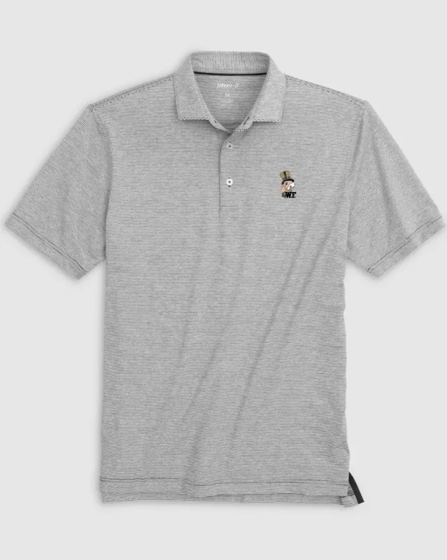 Wake Forest Lyndonn Striped Jersey Performance Polo - Vault Logo sold by Johnnie-O