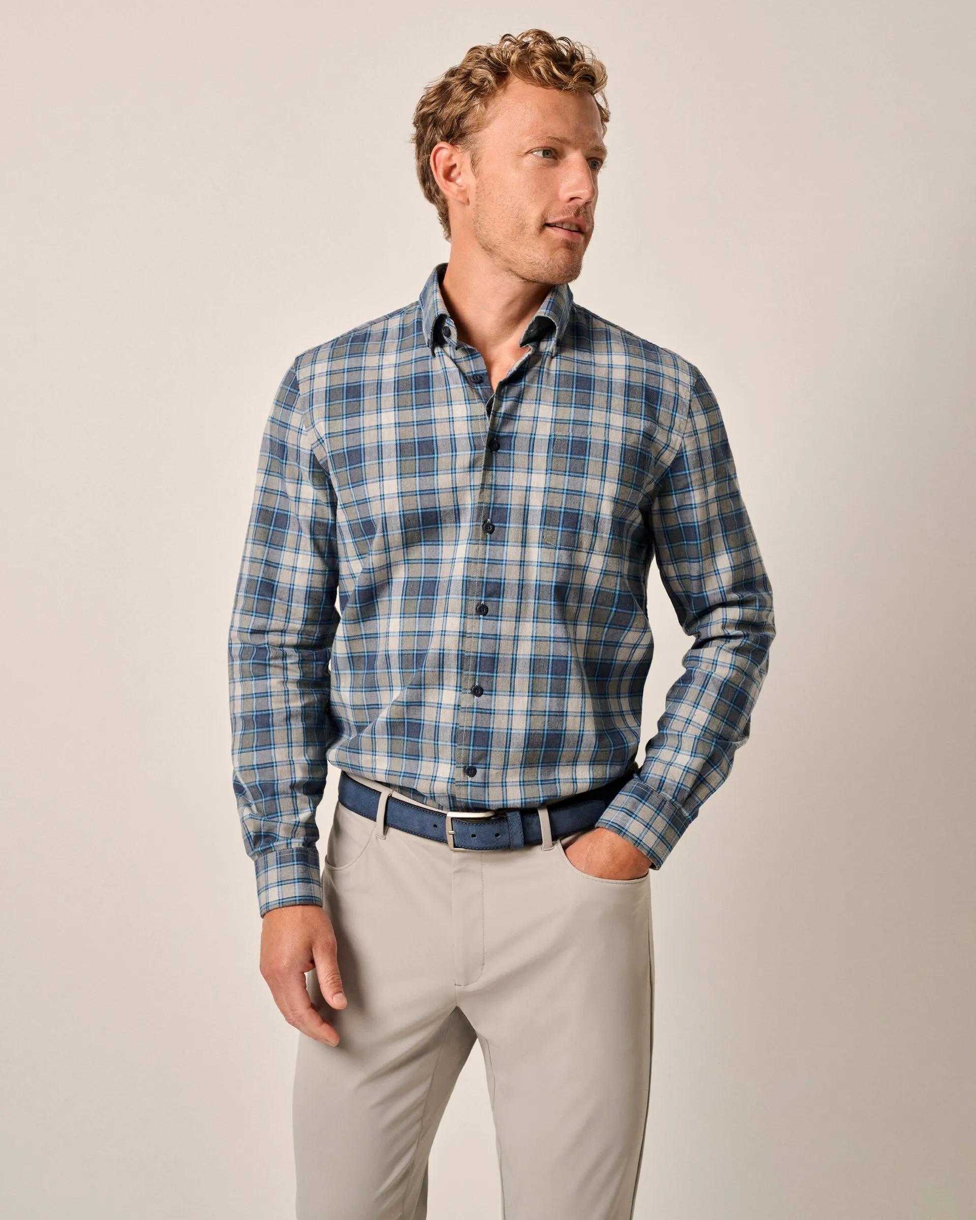 Tucked Cotton Blend Button Up Shirt - Benjamin sold by Johnnie-O