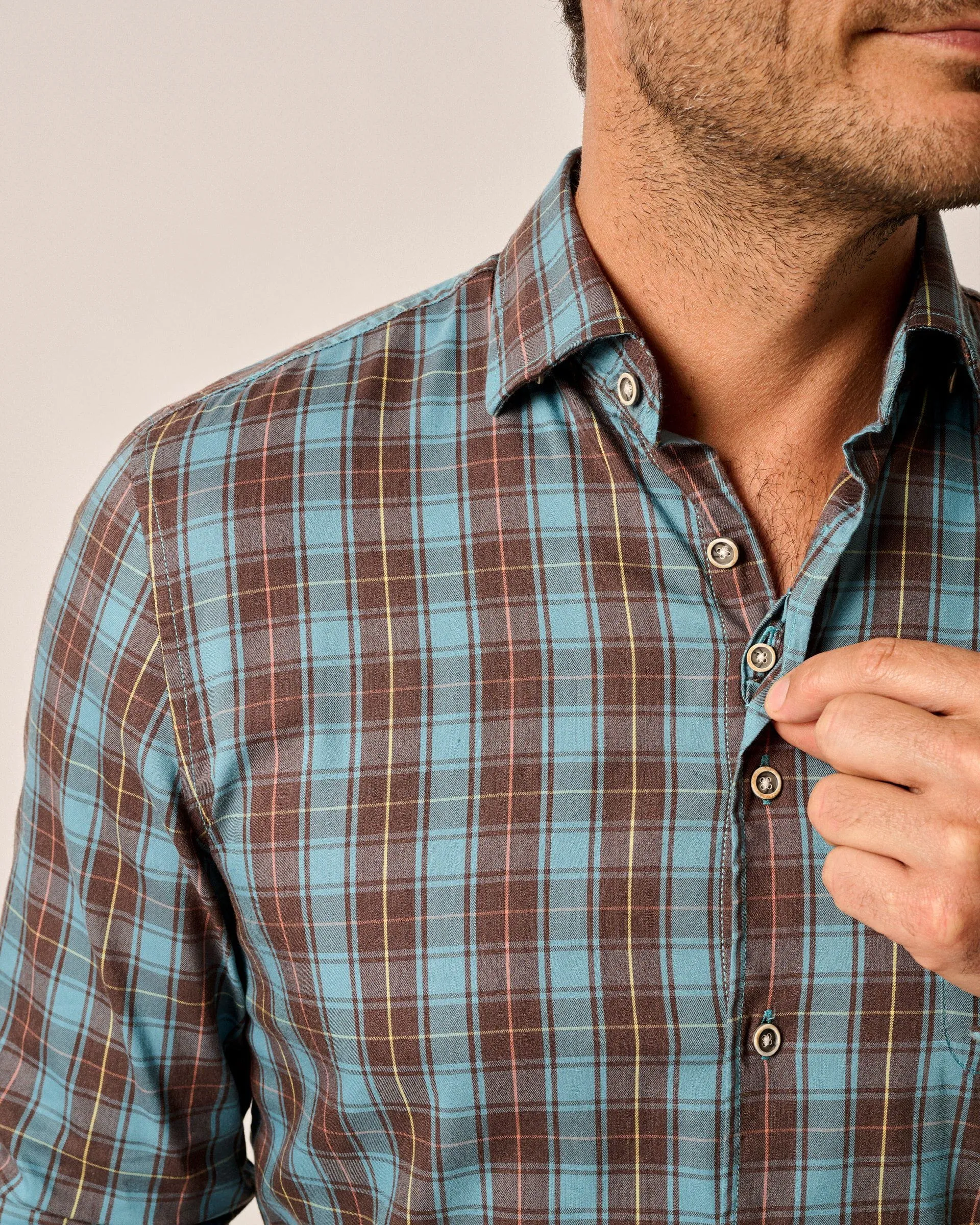 Tucked Cotton Blend Button Up Shirt - Carrillo sold by Johnnie-O product image thumbnail 2