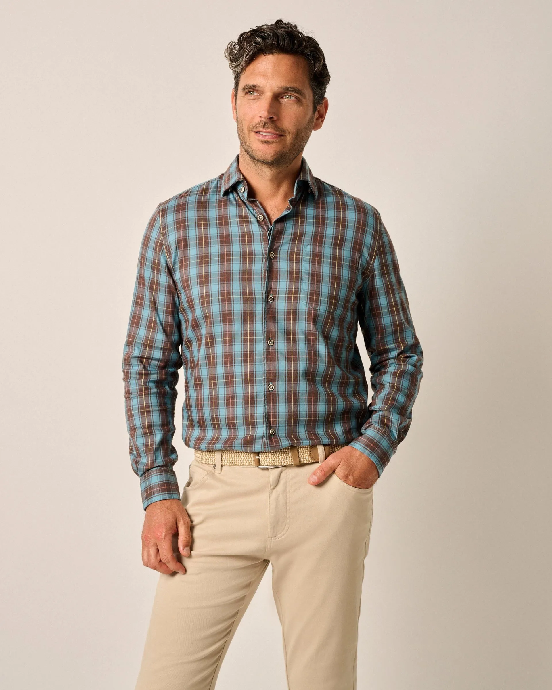 Tucked Cotton Blend Button Up Shirt - Carrillo sold by Johnnie-O