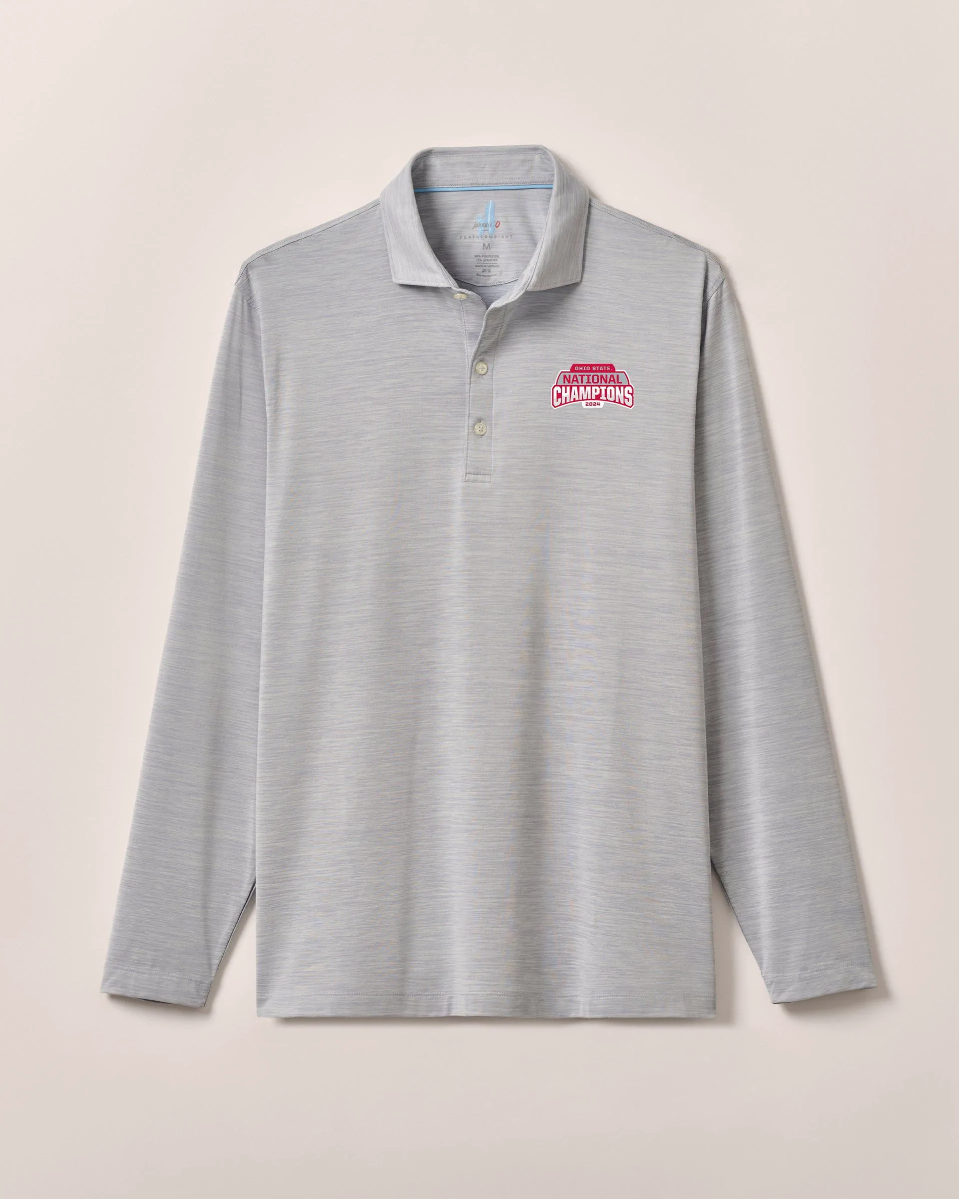 Ohio State Swing Long Sleeve Featherweight Performance Polo - 2024 CFP Champions Logo sold by Johnnie-O