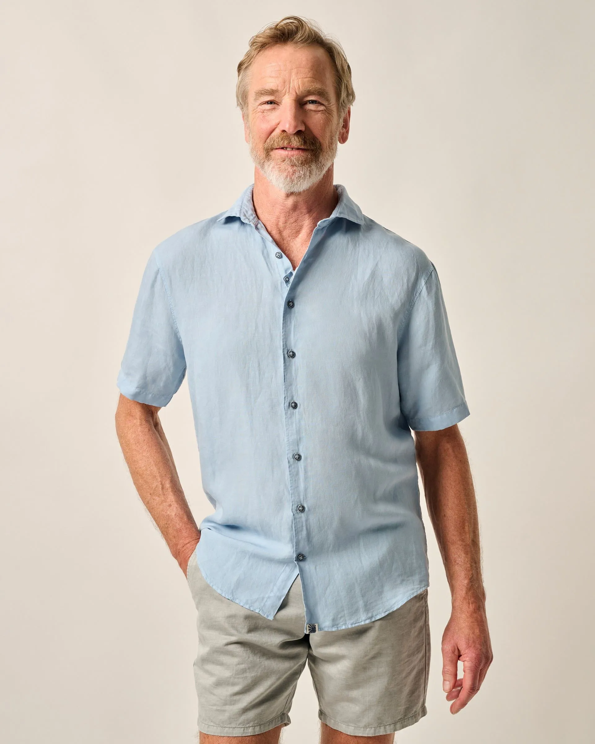 Garment Dyed Short Sleeve Printed Button Down Shirt - Gianni Solid Knit sold by Johnnie-O