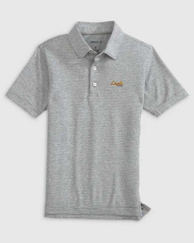 Loyola Chicago Lyndonn Jr. Striped Jersey Performance Polo sold by Johnnie-O
