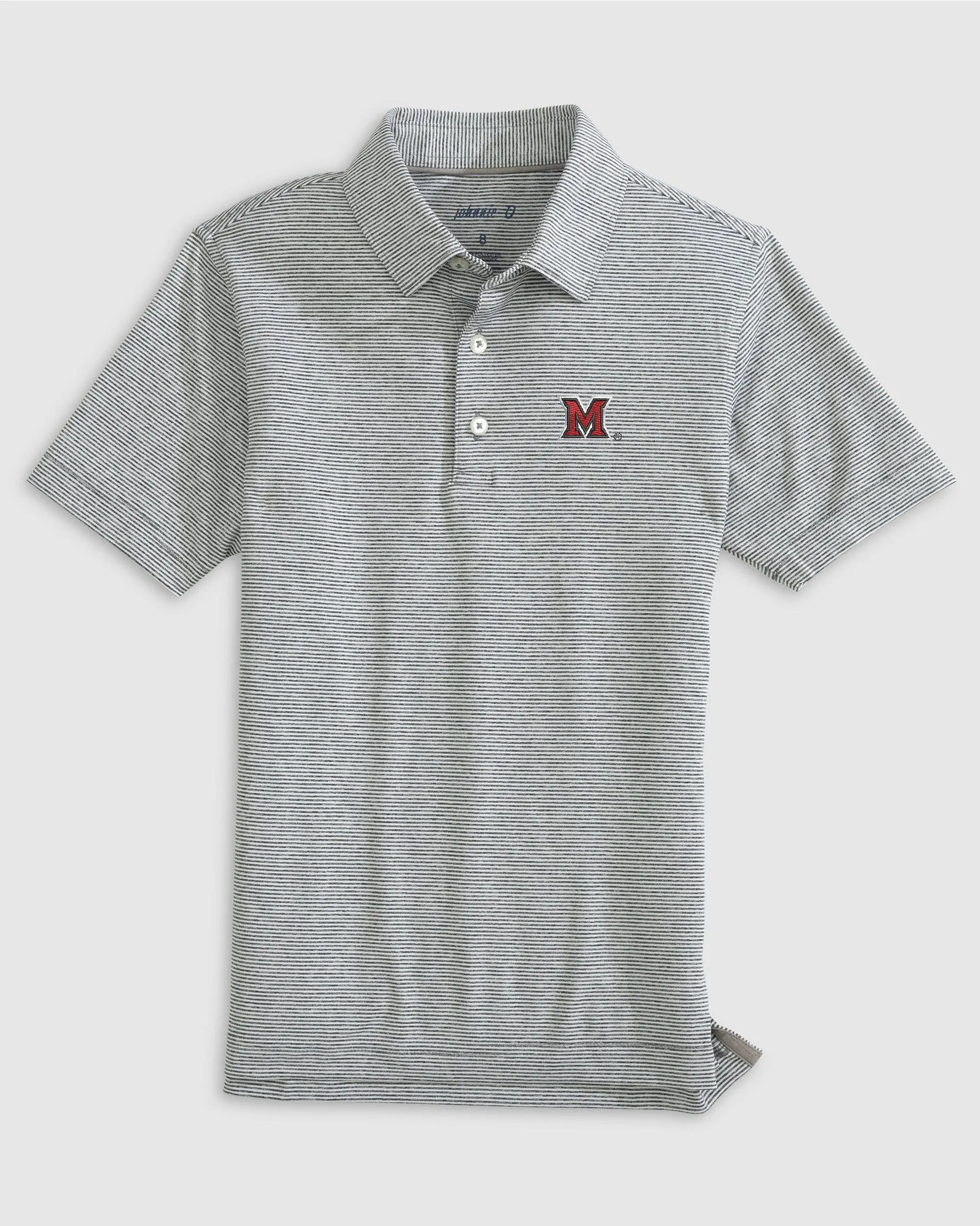 Miami of Ohio Lyndonn Jr. Striped Jersey Performance Polo sold by Johnnie-O