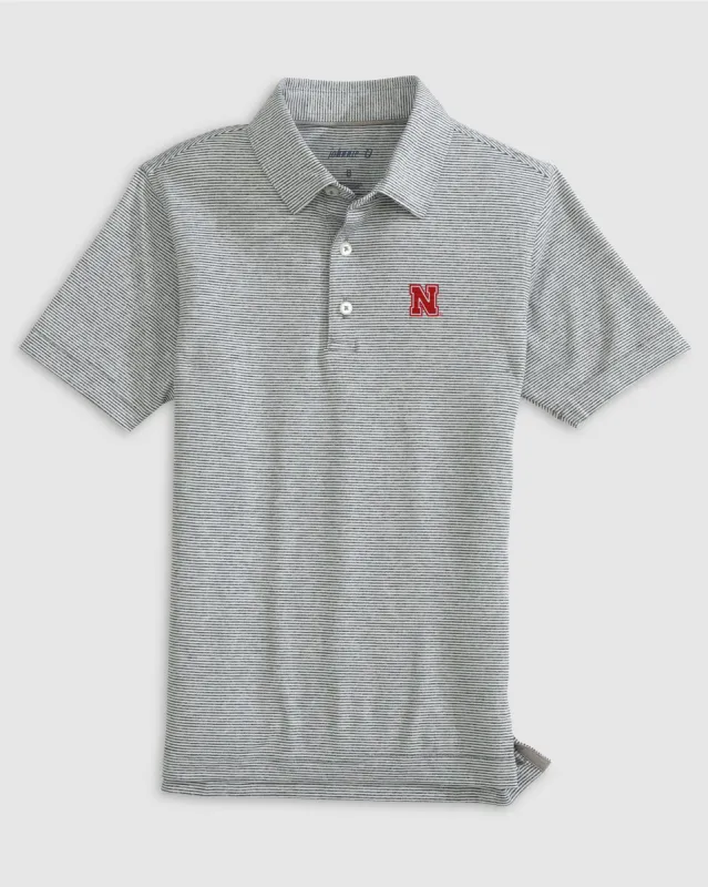 Nebraska Lyndonn Jr. Striped Jersey Performance Polo sold by Johnnie-O