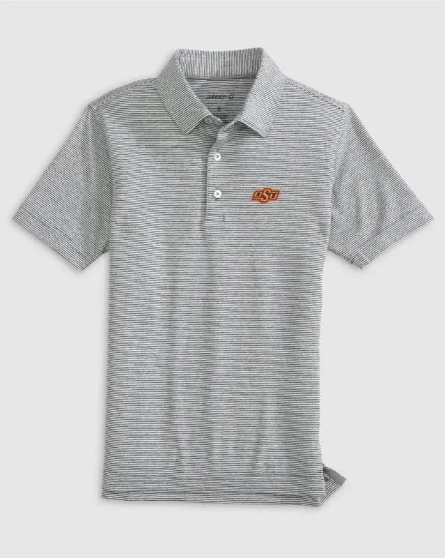 Oklahoma State University Lyndonn Jr. Striped Jersey Performance Polo sold by Johnnie-O
