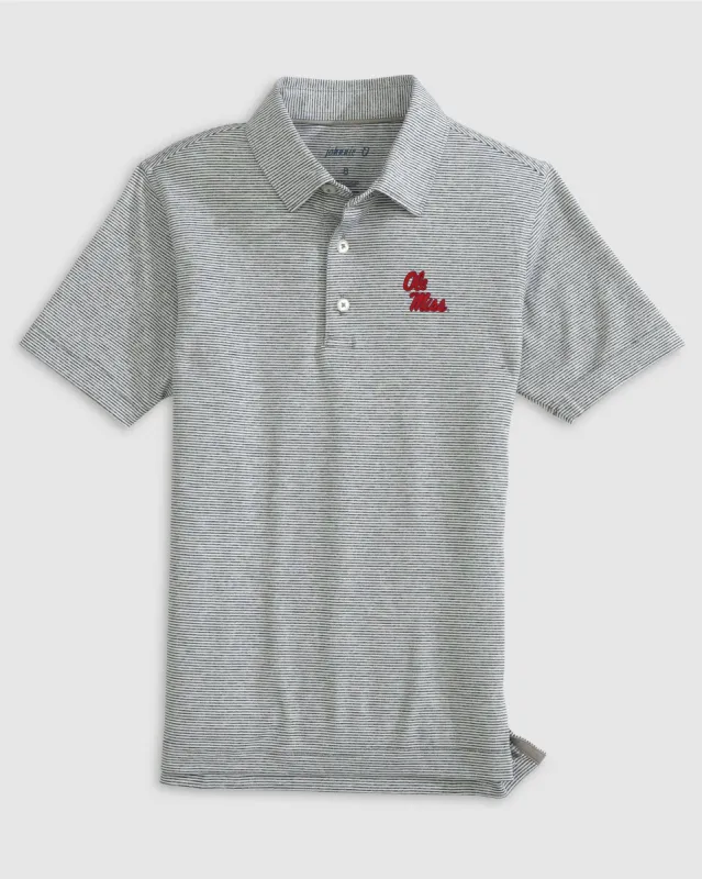 Ole Miss Lyndonn Jr. Striped Jersey Performance Polo - Stacked Logo sold by Johnnie-O