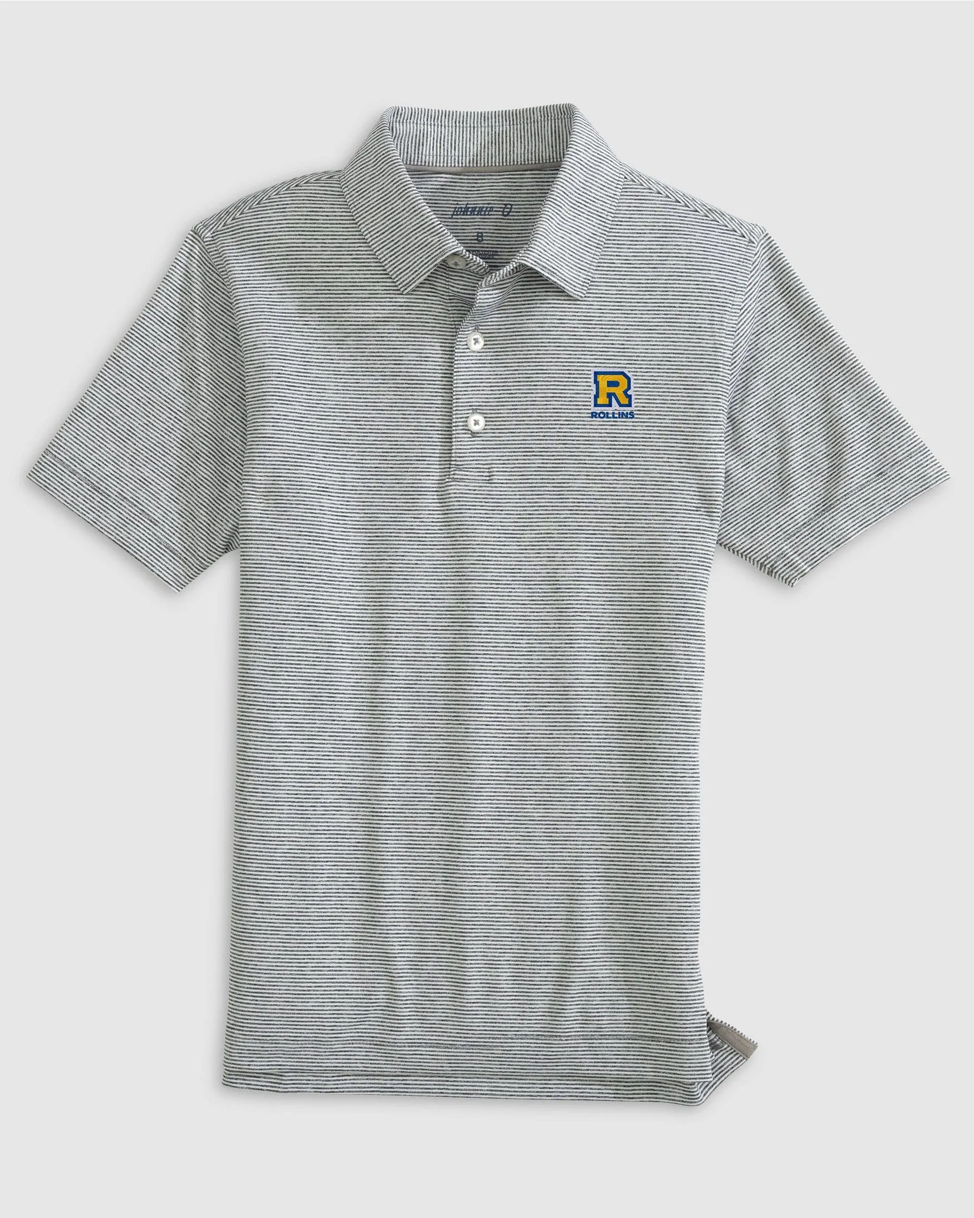 Rollins College Lyndonn Jr. Striped Jersey Performance Polo sold by Johnnie-O