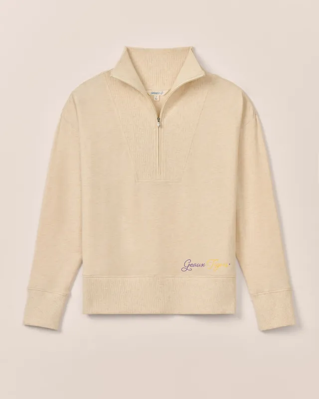 Women's Louisiana State Taylor Drop Shoulder Cotton 1/4 Zip - Geaux Tigers Logo sold by Johnnie-O