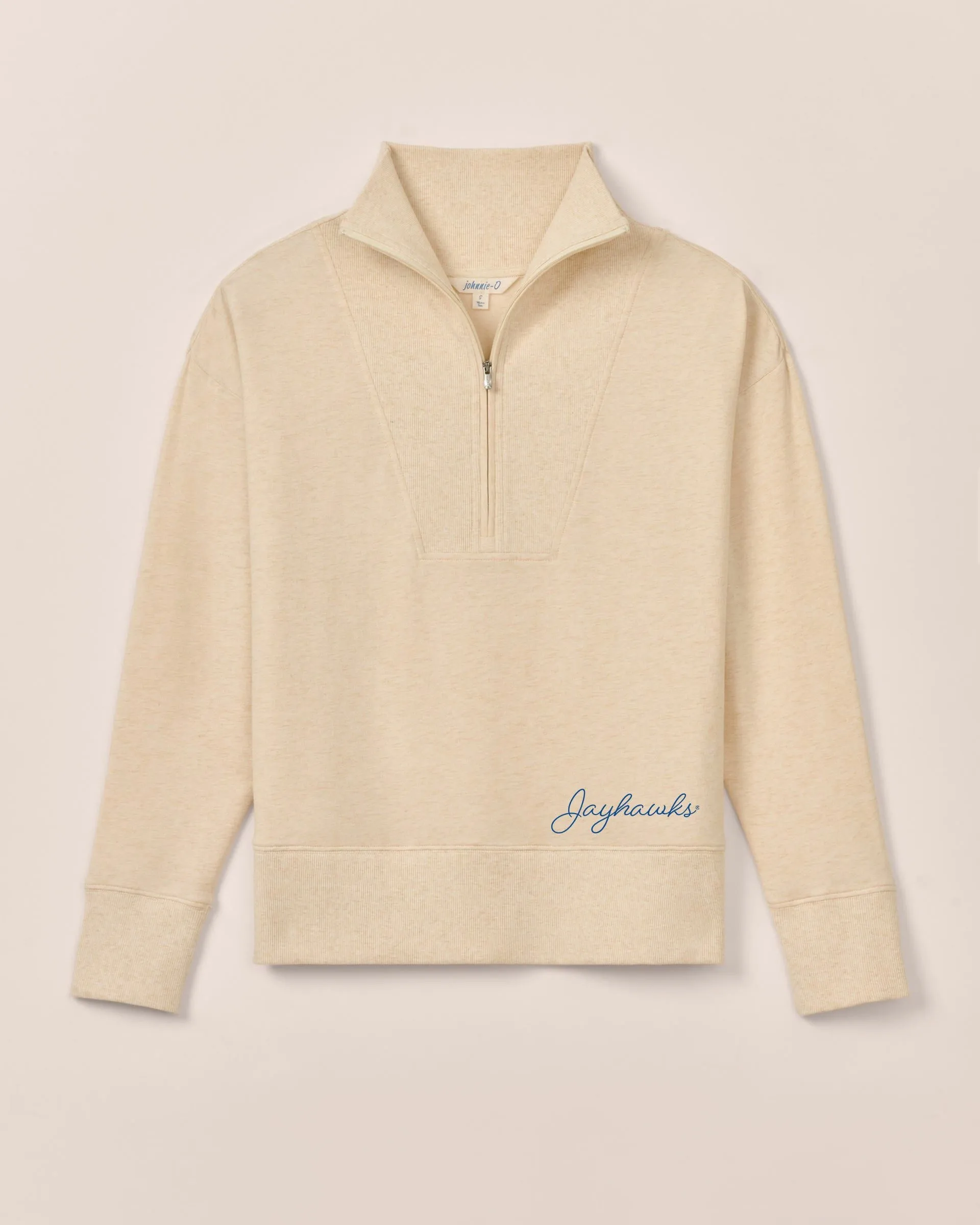 Women's Kansas Taylor Drop Shoulder Cotton 1/4 Zip - Jayhawks Logo sold by Johnnie-O