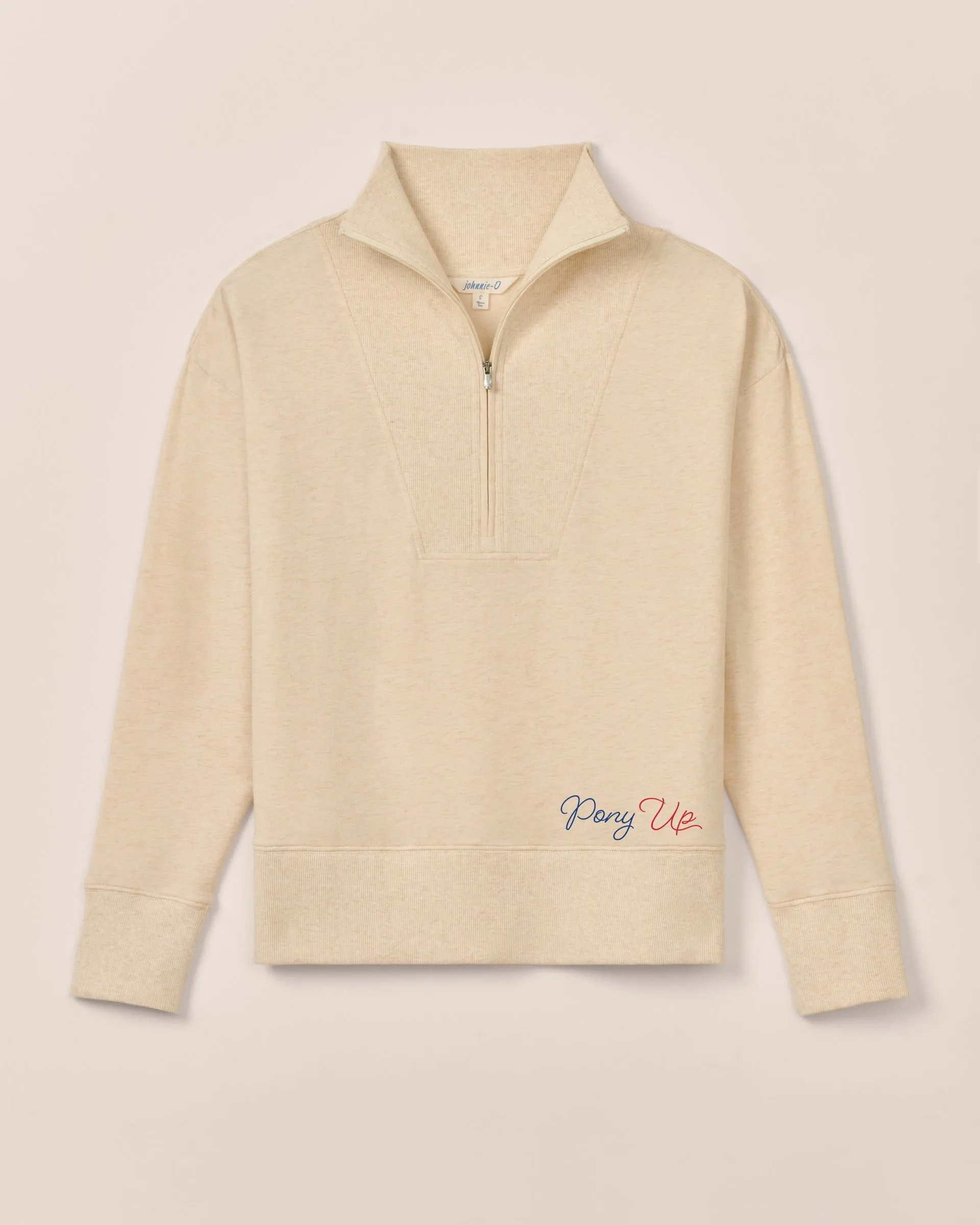 Women's Southern Methodist Taylor Drop Shoulder Cotton 1/4 Zip - Pony Up Logo sold by Johnnie-O