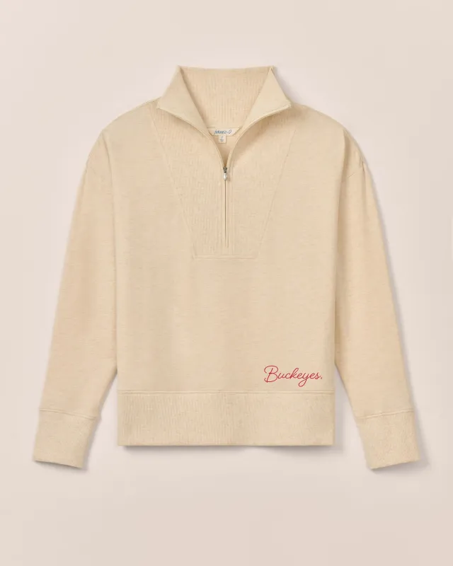 Women's Ohio State Taylor Drop Shoulder Cotton 1/4 Zip - Buckeyes Logo sold by Johnnie-O