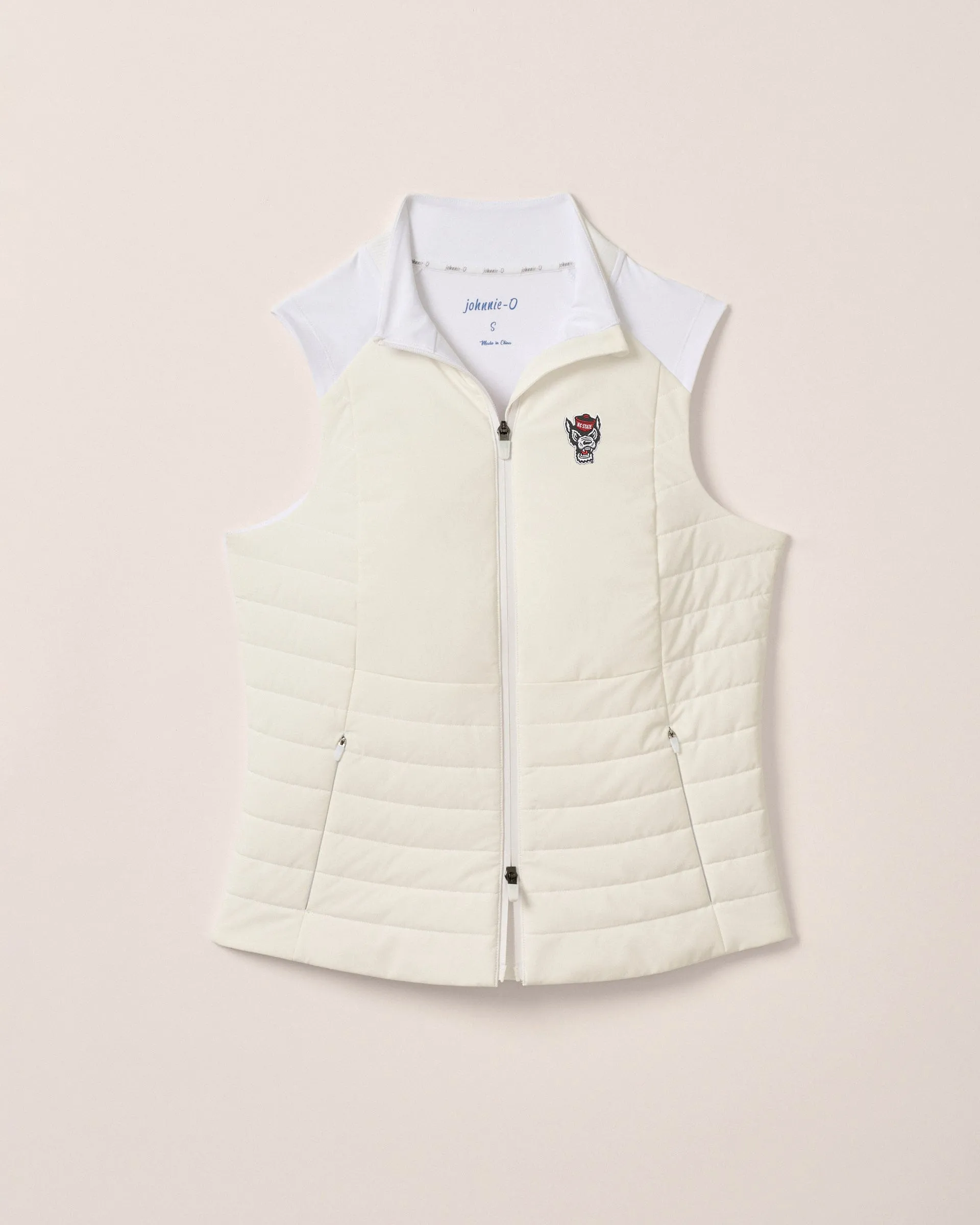 Women's NC State Victoria Performance Mixed Media Vest - Wolf Logo sold by Johnnie-O