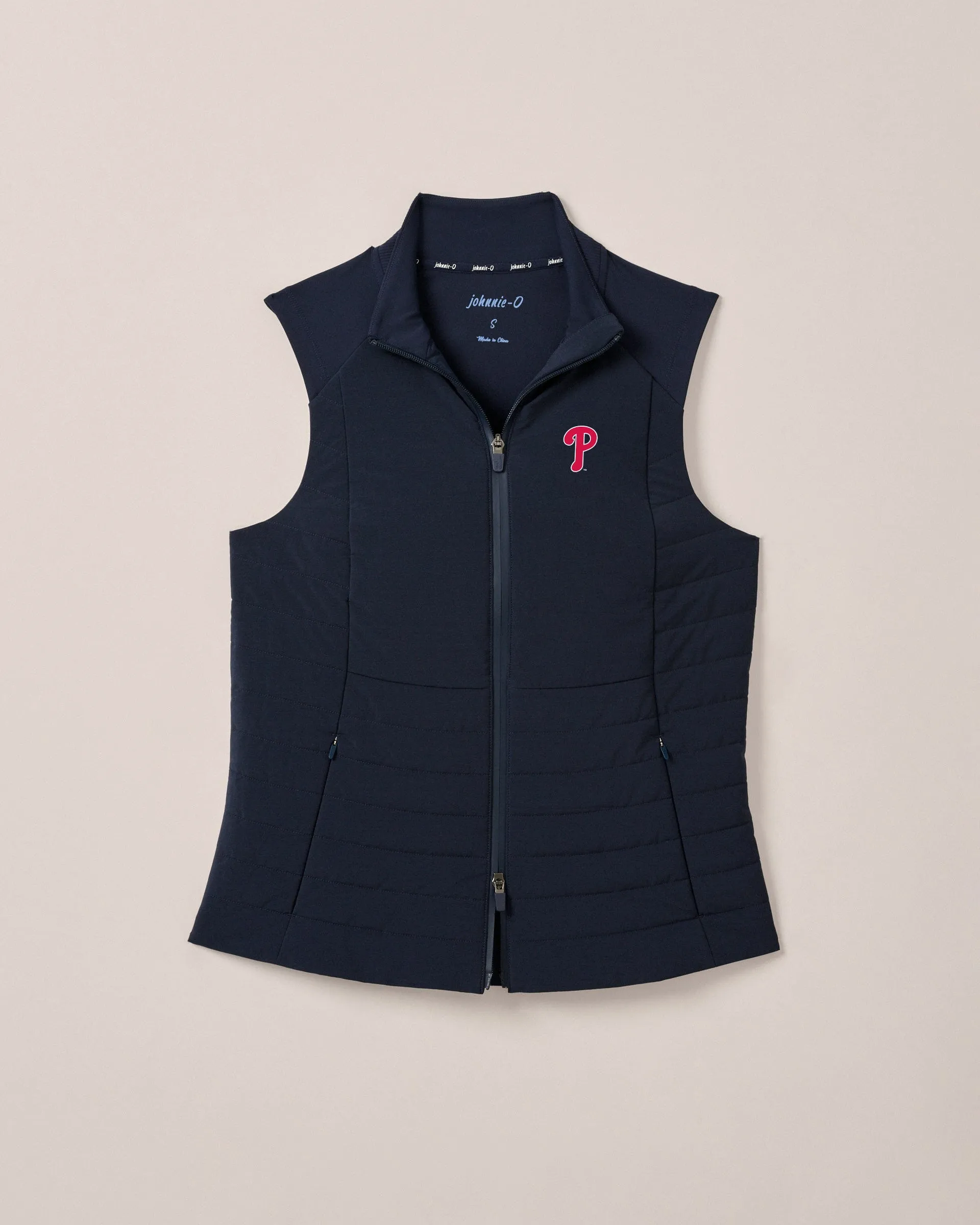 Women's Philadelphia Phillies Victoria Performance Mixed Media Vest sold by Johnnie-O