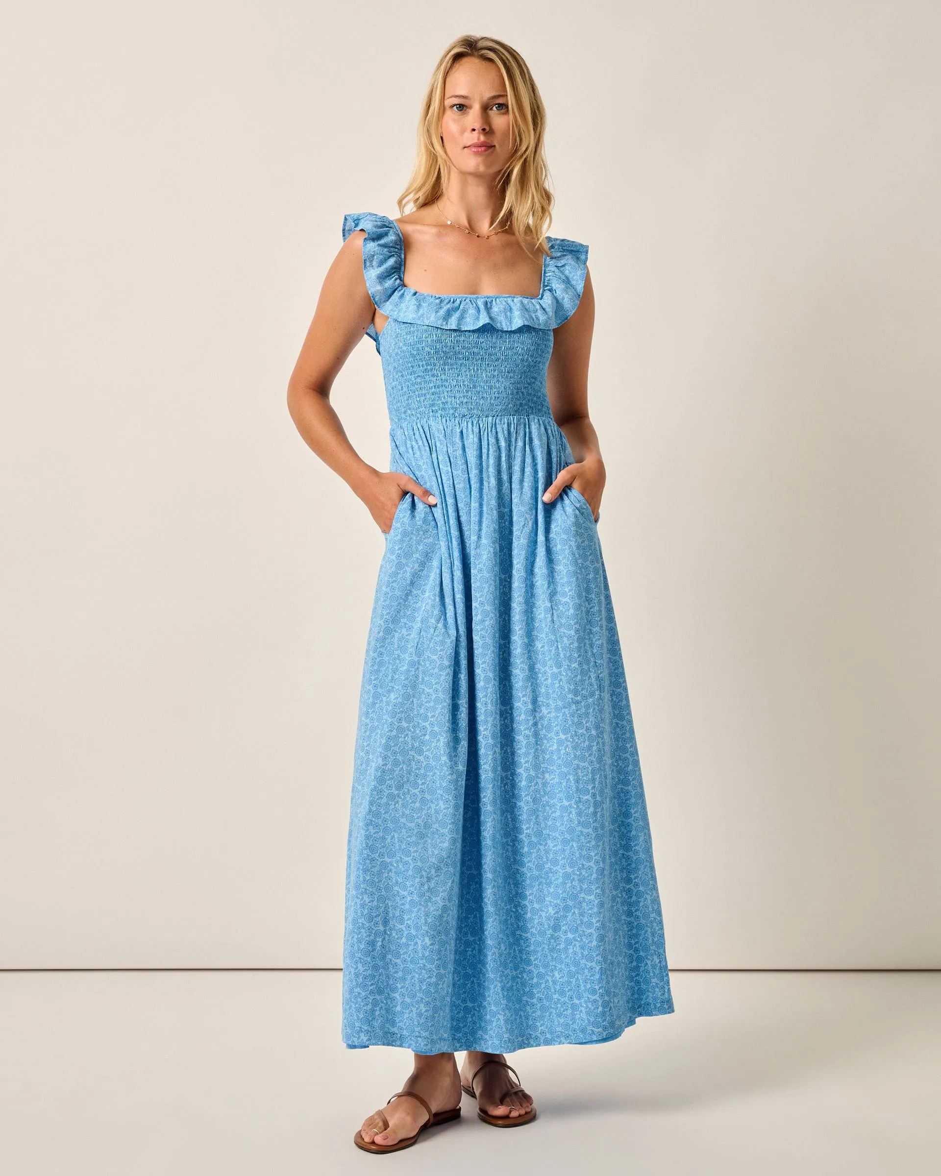 Mira Smocked Midi Dress sold by Johnnie-O