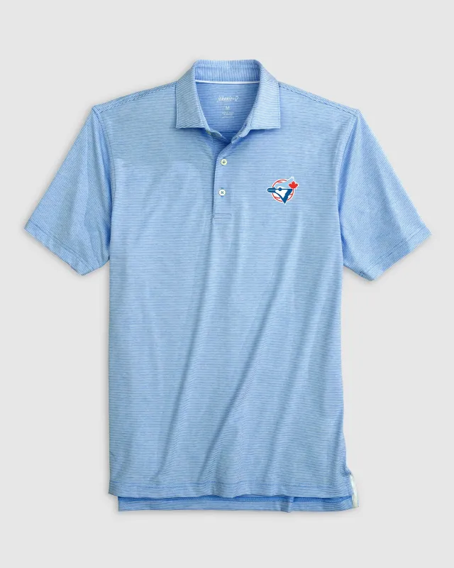 Toronto Blue Jays Lyndonn Performance Jersey Striped Polo - Cooperstown Logo sold by Johnnie-O