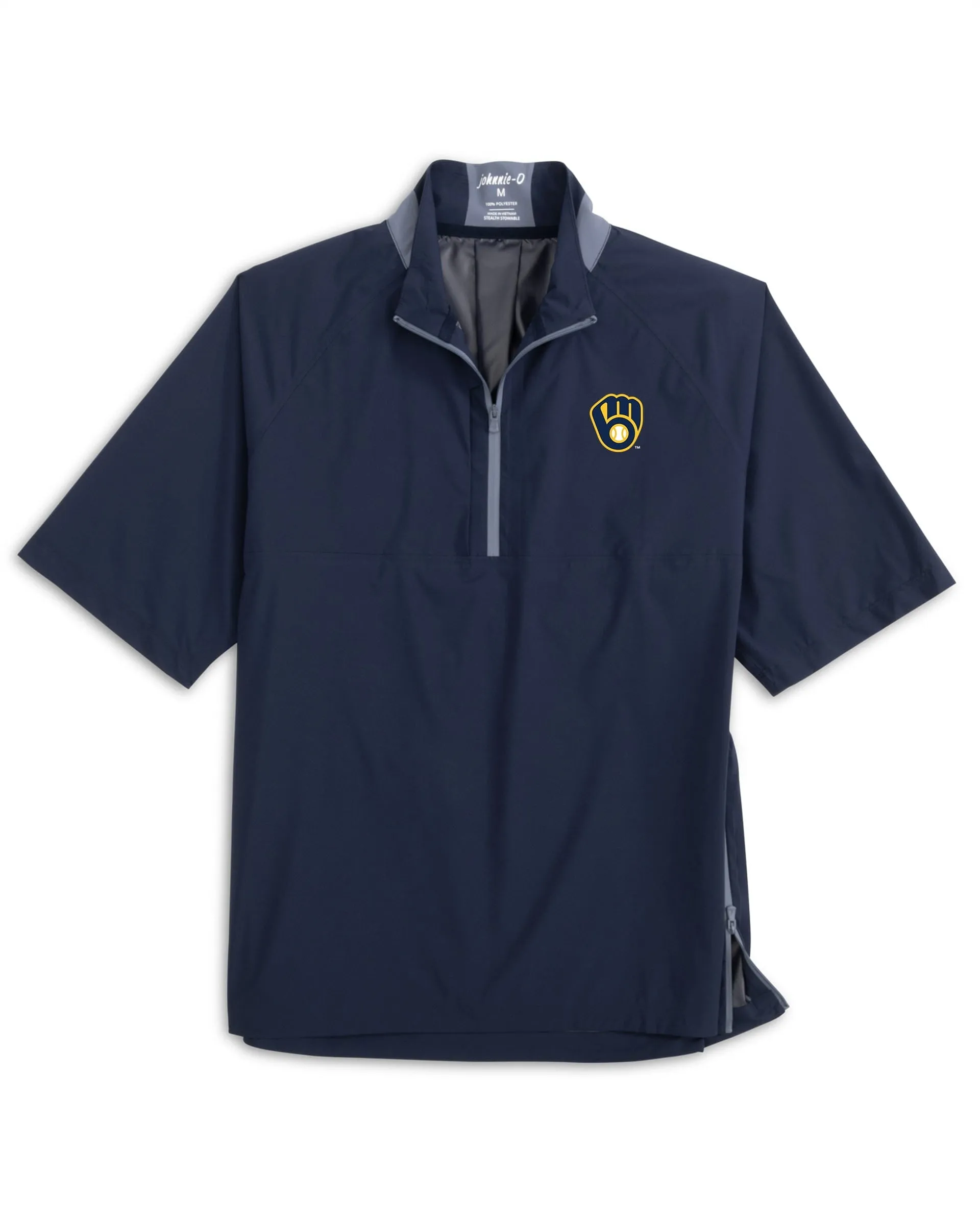 Milwaukee Brewers Stealth Stowable Short Sleeve Rain Jacket sold by Johnnie-O