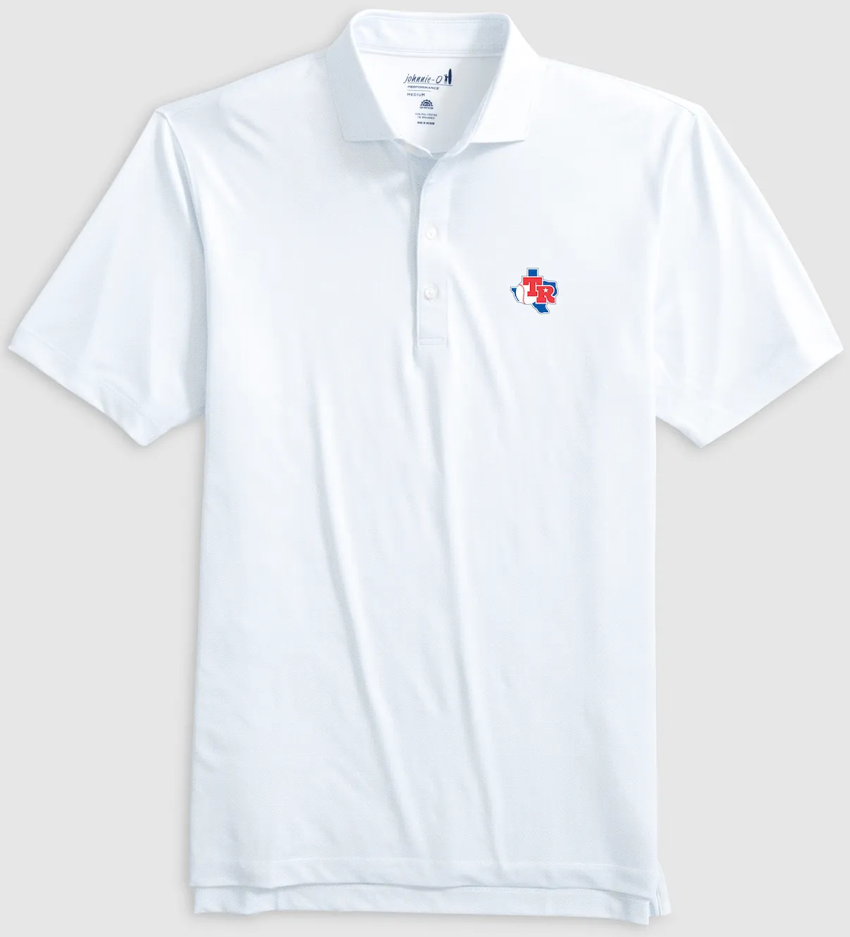 Texas Rangers Slade Performance Jersey Printed Polo - Cooperstown Logo sold by Johnnie-O