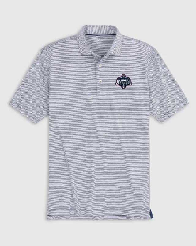 UConn Lyndonn Performance Jersey Striped Polo - 2025 Women's College Basketball Champions Logo sold by Johnnie-O