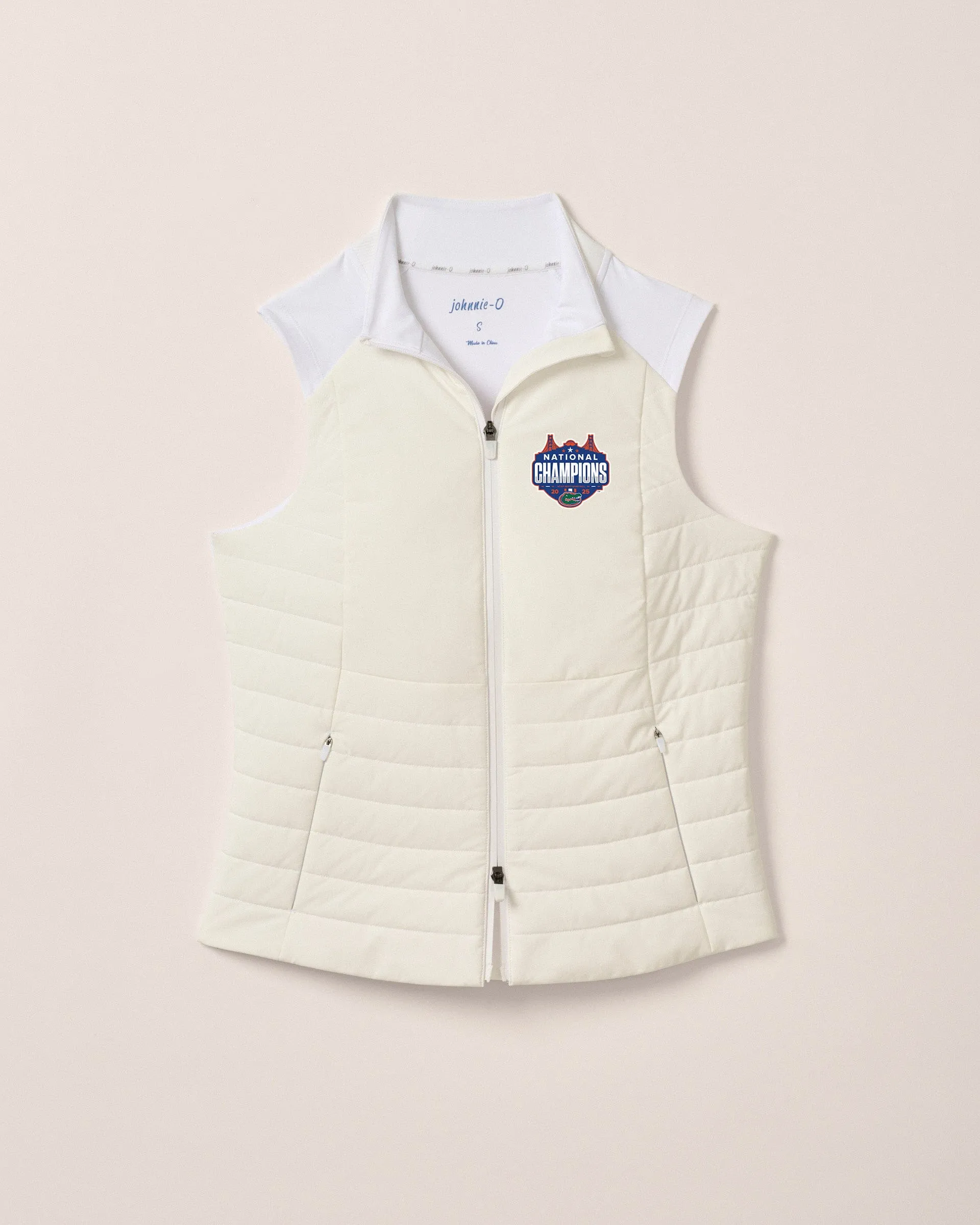 Women's Florida Victoria Performance Mixed Media Vest- 2025 Men's College Basketball Champions Logo sold by Johnnie-O