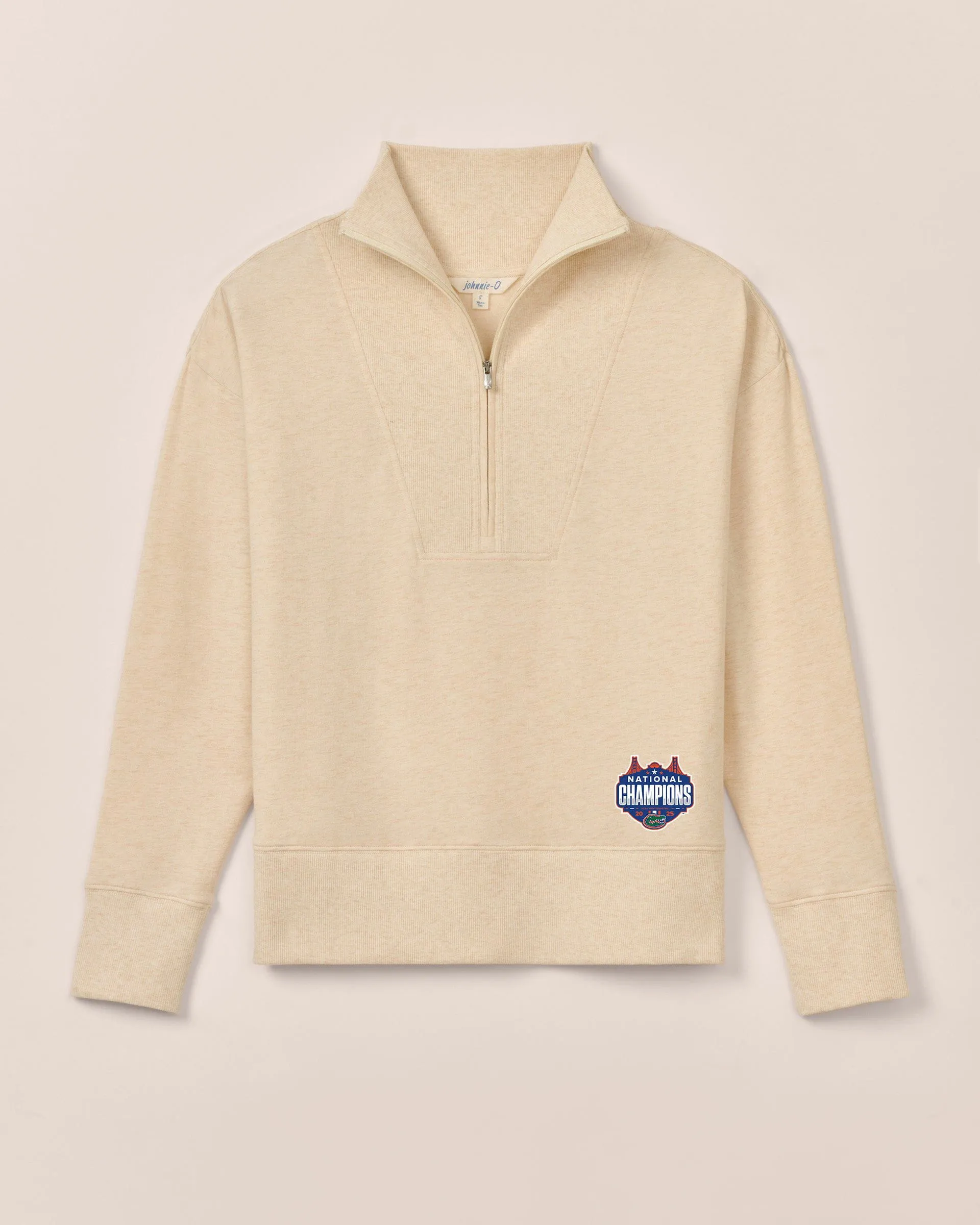 Women's Florida Taylor Drop Shoulder Cotton 1/4 Zip - 2025 Men's College Basketball Champions Logo sold by Johnnie-O