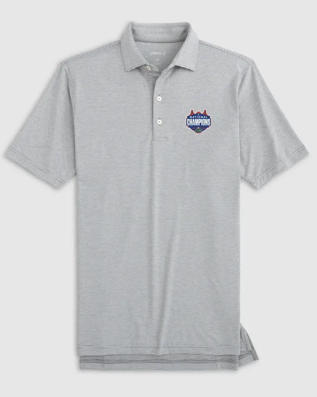 Florida Lyndonn Striped Jersey Performance Polo - 2025 Men's College Basketball Champions Logo sold by Johnnie-O