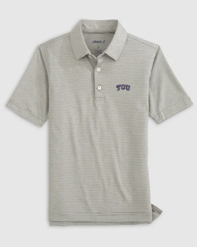 Texas Christian Lyndonn Jr. Striped Jersey Performance Polo sold by Johnnie-O