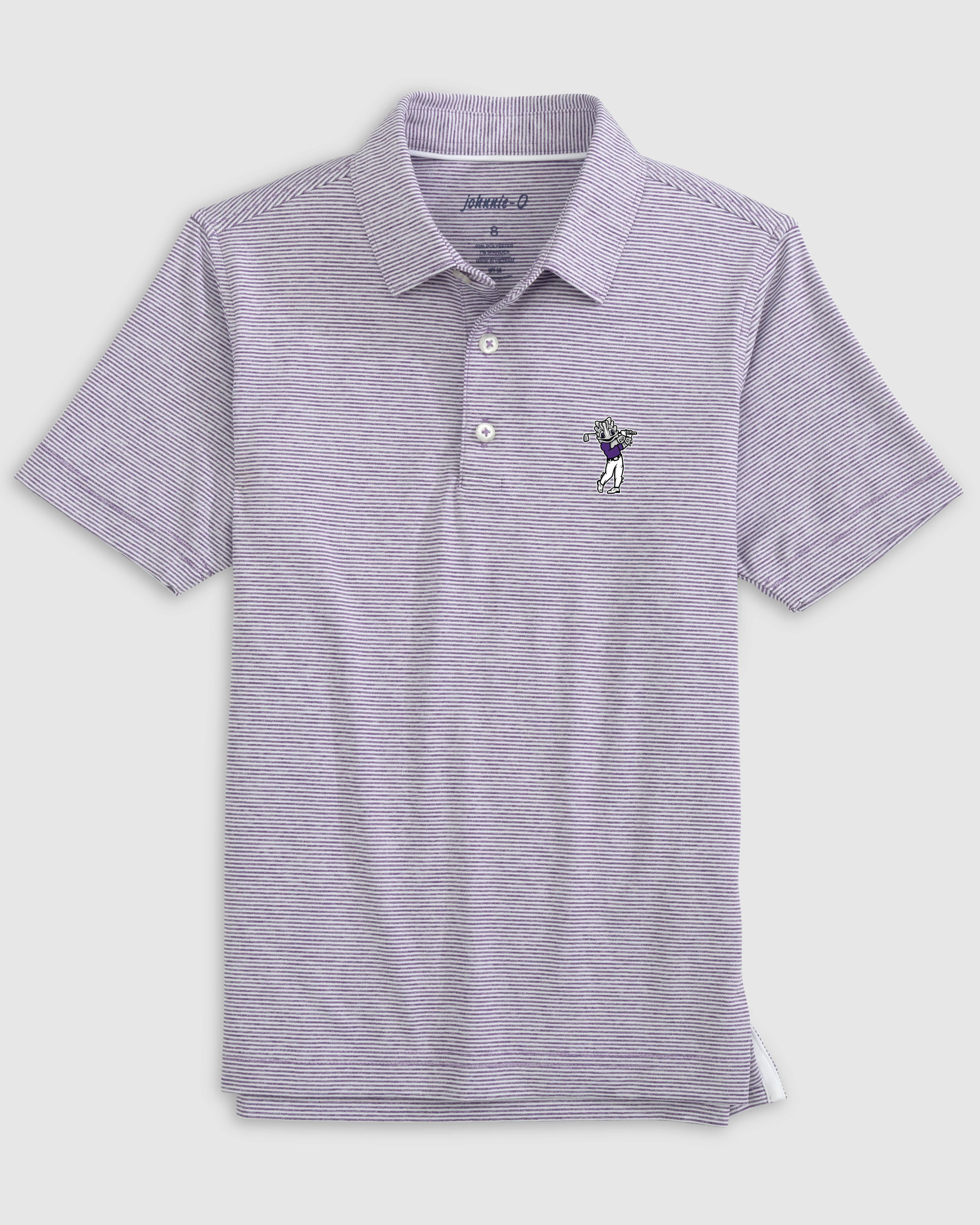 Texas Christian Lyndonn Jr. Striped Jersey Performance Polo - Golf Logo sold by Johnnie-O