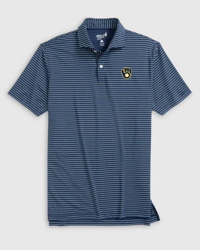 Milwaukee Brewers Beau Striped Performance Jersey Polo sold by Johnnie-O