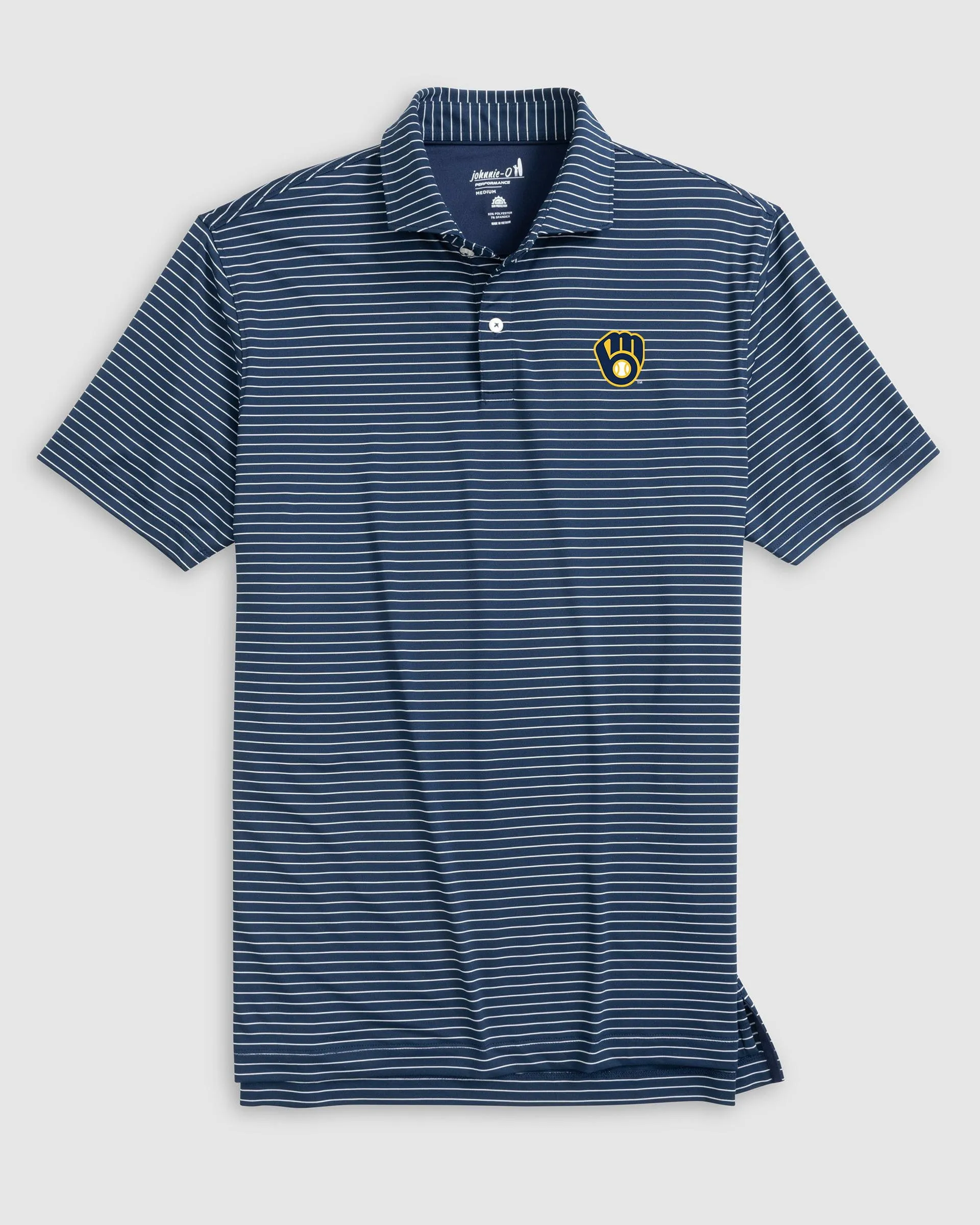 Milwaukee Brewers Beau Striped Performance Jersey Polo sold by Johnnie-O