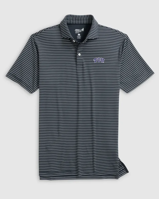 Texas Christian Beau Striped Performance Jersey Polo sold by Johnnie-O