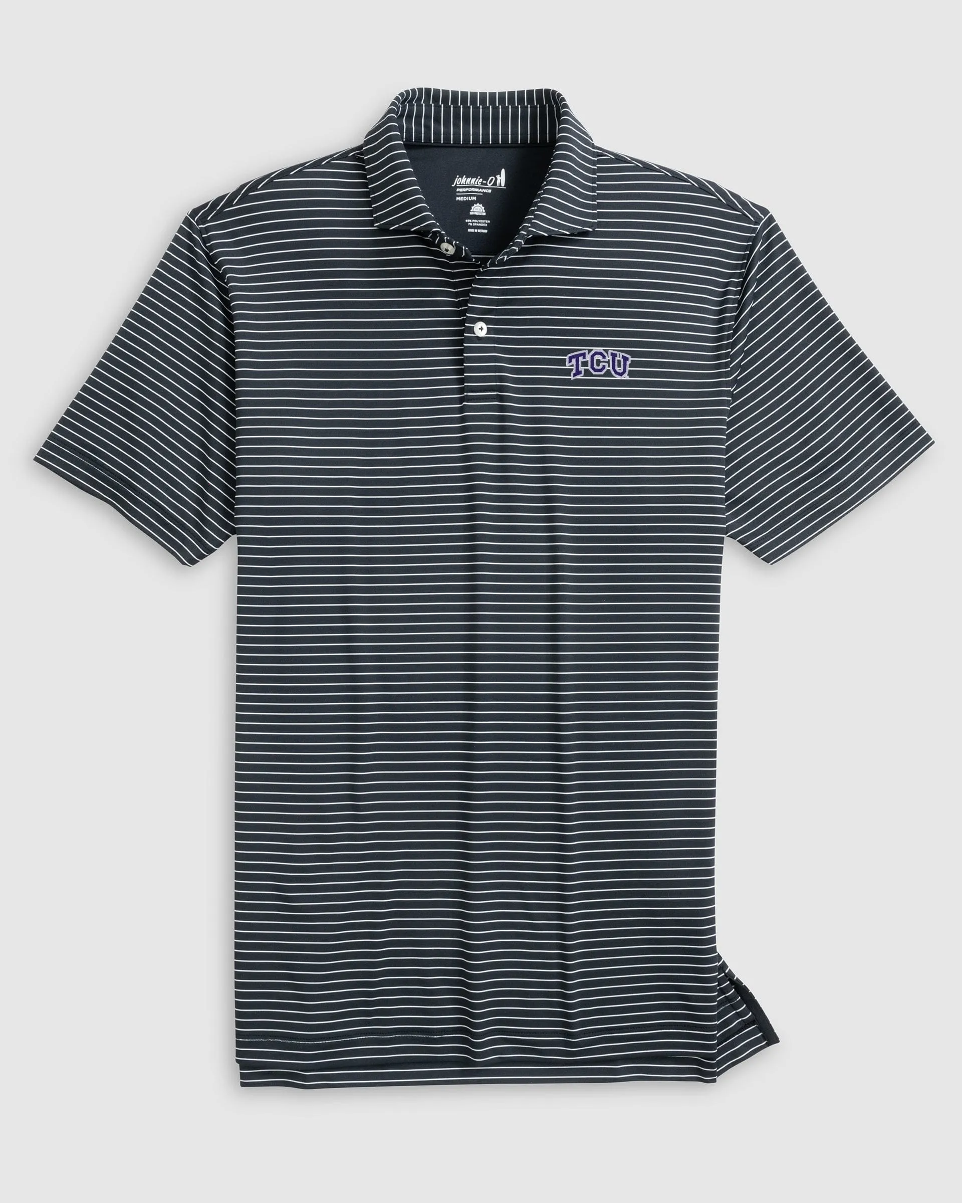 Texas Christian Beau Striped Performance Jersey Polo sold by Johnnie-O