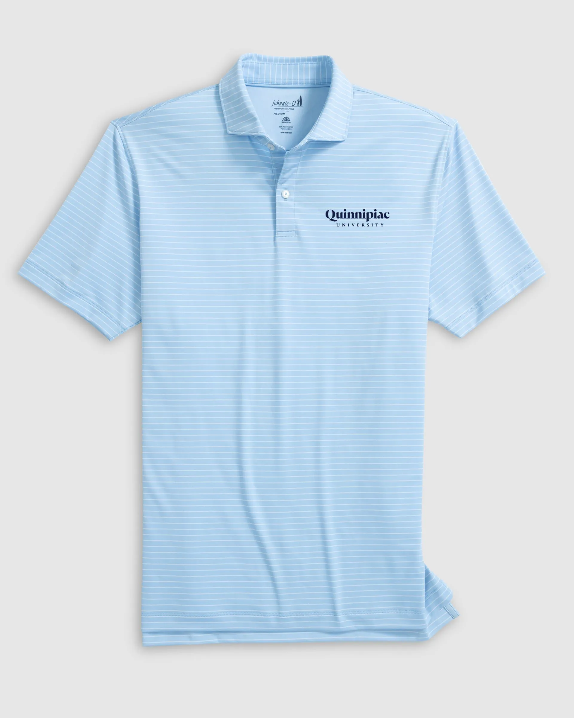 Quinnipiac Beau Striped Performance Jersey Polo - Script Logo sold by Johnnie-O