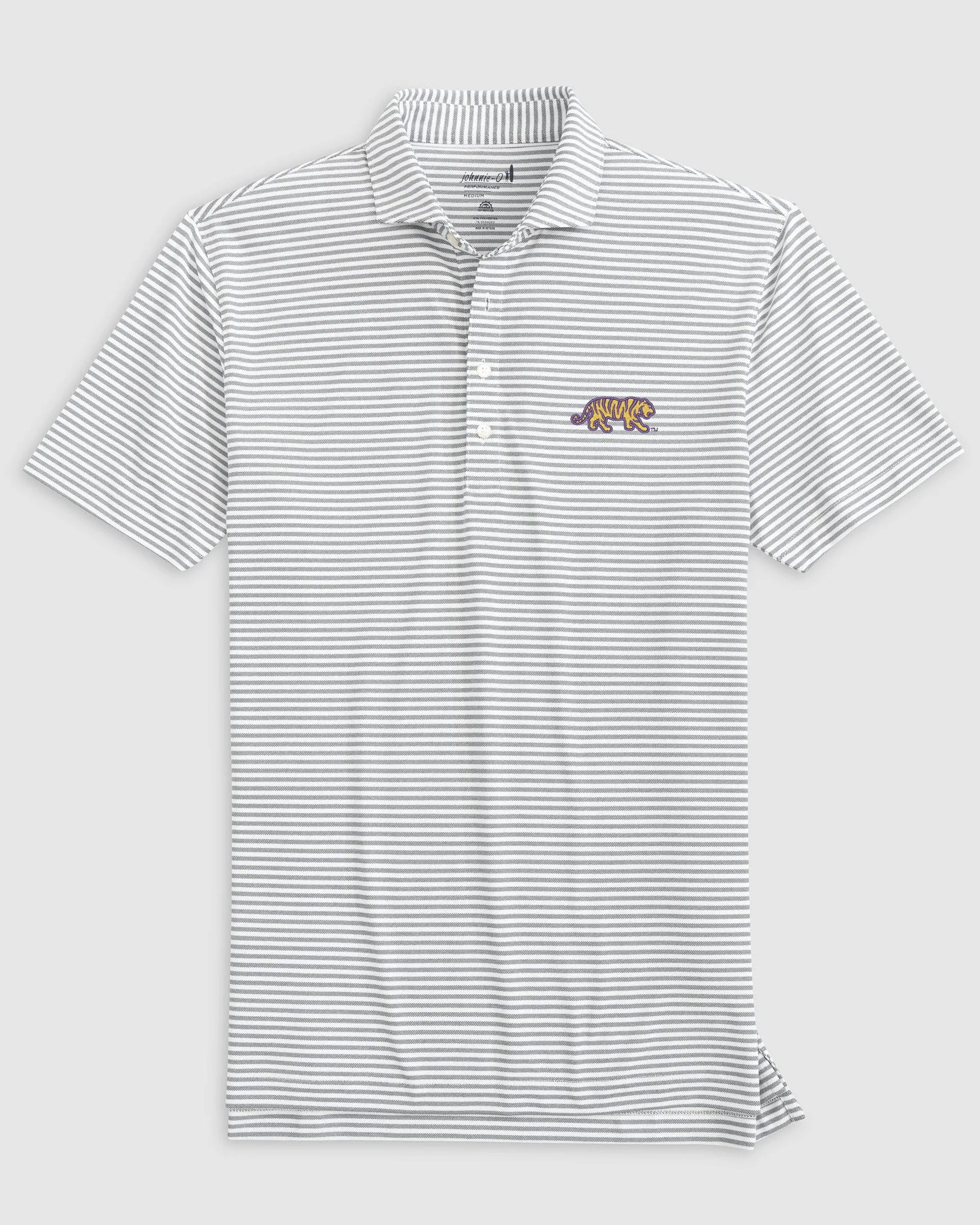 Louisiana State Stetsons Striped Performance Mesh Polo - Mike The Tiger Logo sold by Johnnie-O
