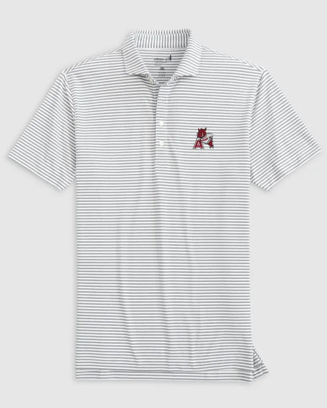 Arkansas Stetsons Striped Performance Mesh Polo - Vault Logo sold by Johnnie-O