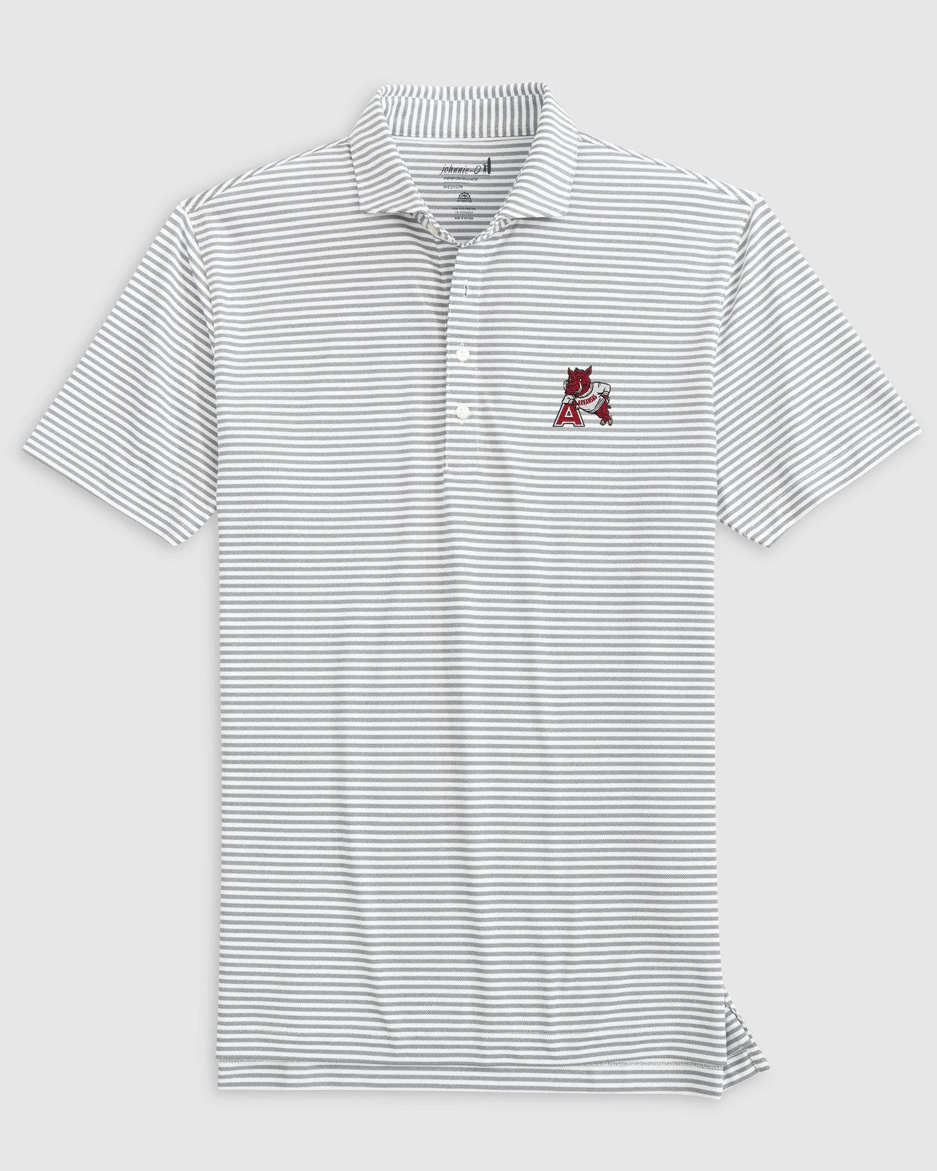 Arkansas Stetsons Striped Performance Mesh Polo - Vault Logo sold by Johnnie-O