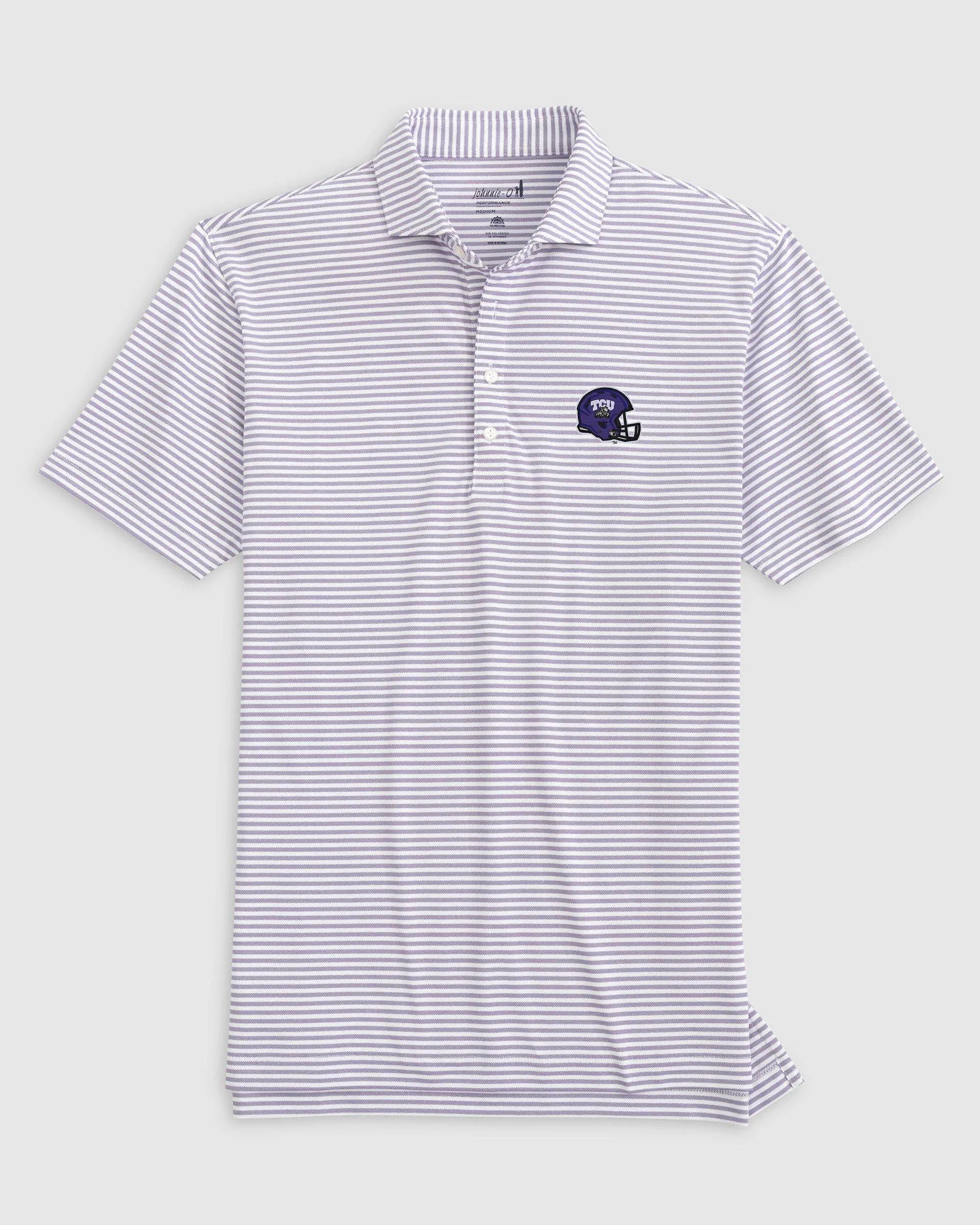 Texas Christian Stetsons Striped Performance Mesh Polo - Helmet Logo sold by Johnnie-O product image thumbnail 2
