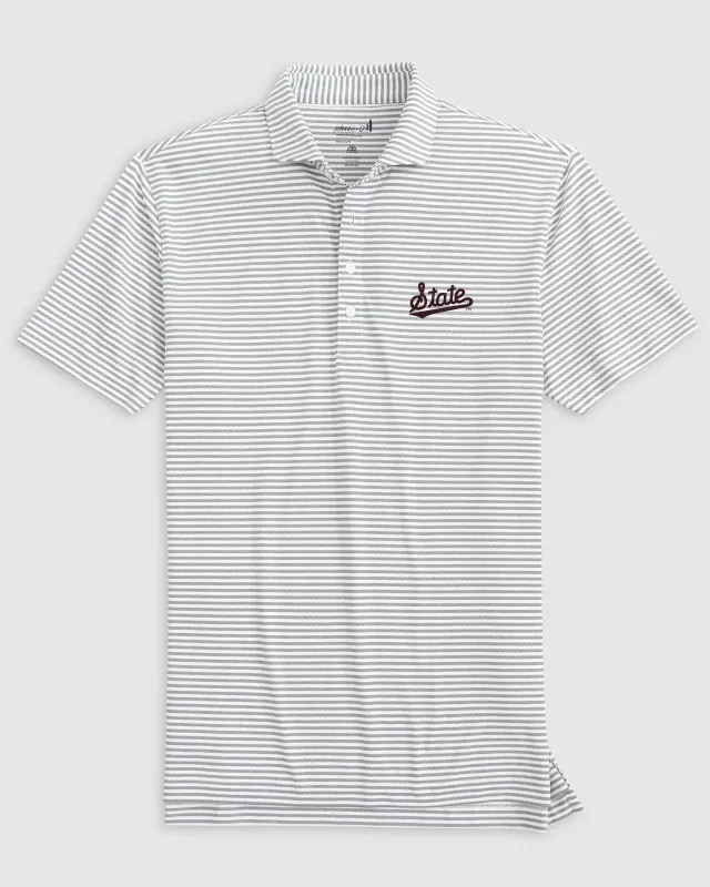 Mississippi State Stetsons Striped Performance Mesh Polo - Script Logo sold by Johnnie-O