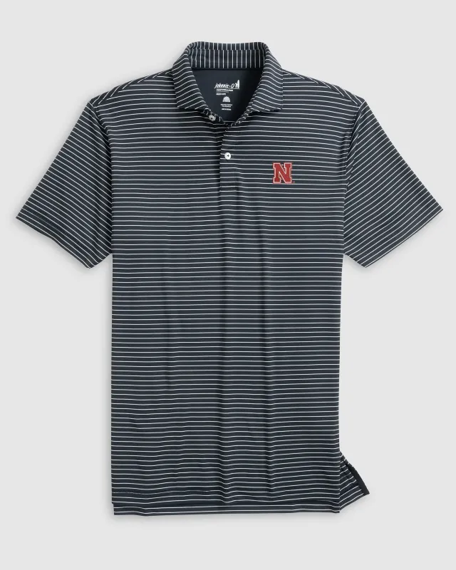 Nebraska Beau Striped Performance Jersey Polo sold by Johnnie-O