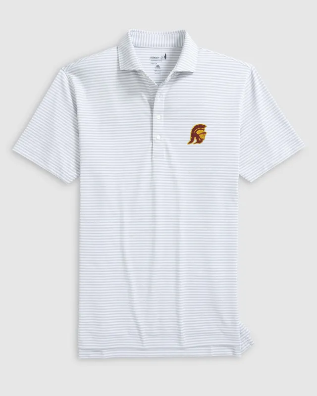 Southern California Stetsons Striped Performance Mesh Polo - Trojan Logo sold by Johnnie-O