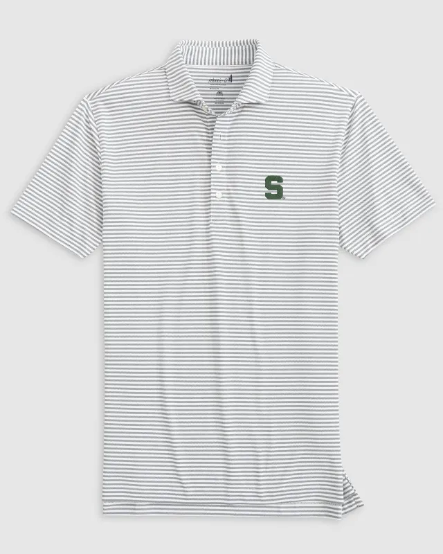 Michigan State Stetsons Striped Performance Mesh Polo - S Logo sold by Johnnie-O