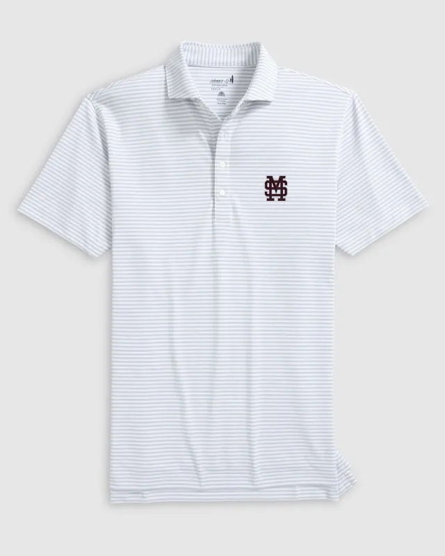 Mississippi State Stetsons Striped Performance Mesh Polo - Baseball Logo sold by Johnnie-O
