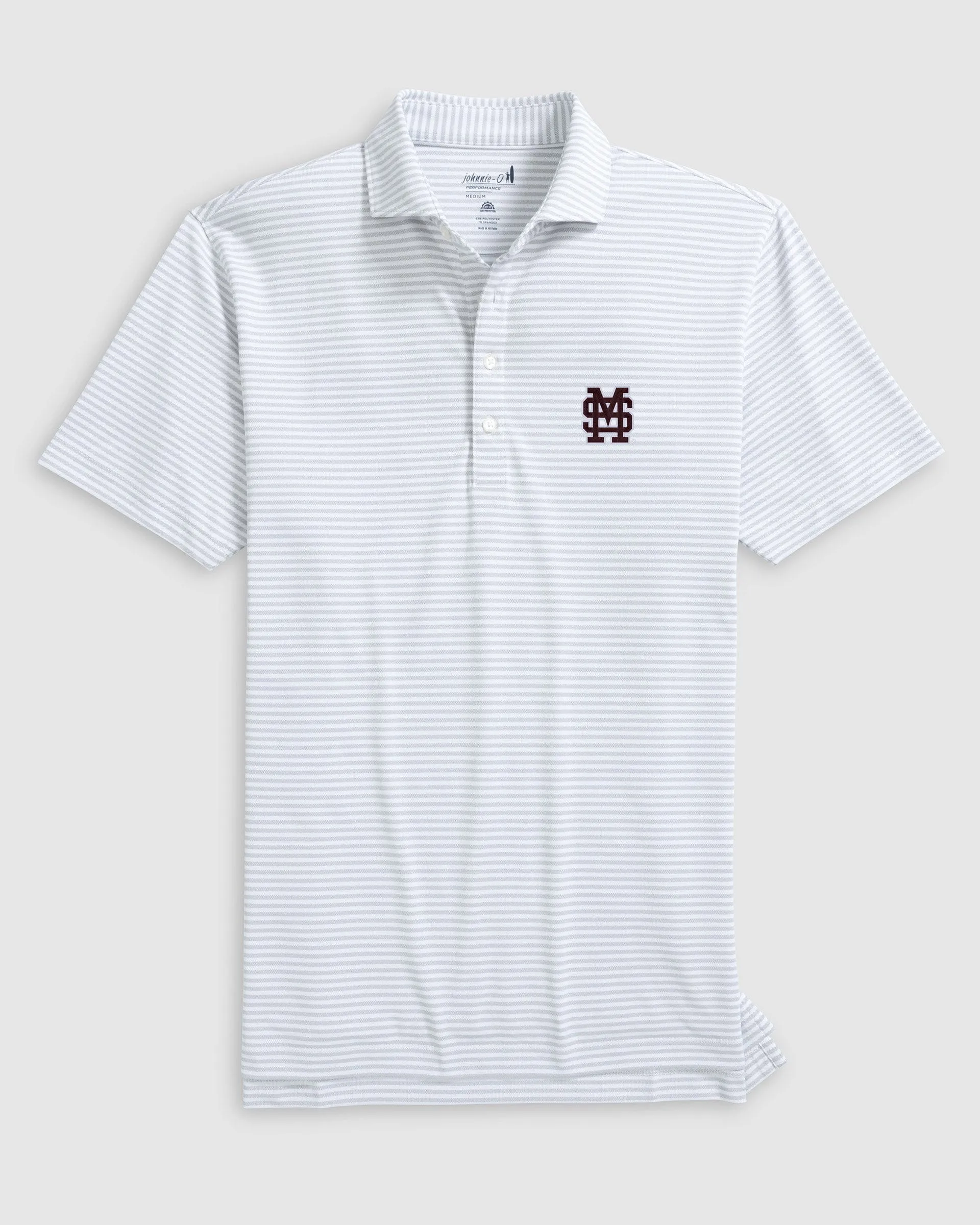 Mississippi State Stetsons Striped Performance Mesh Polo - Baseball Logo sold by Johnnie-O