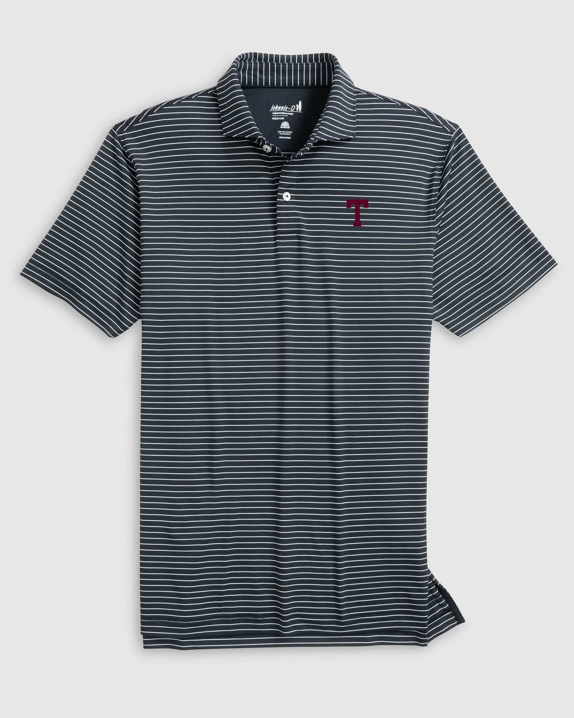 Texas A&M Beau Striped Performance Jersey Polo - Vault Logo sold by Johnnie-O