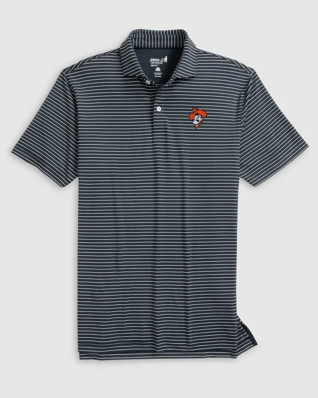 Oklahoma State Beau Striped Performance Jersey Polo - Pistol Pete Logo sold by Johnnie-O