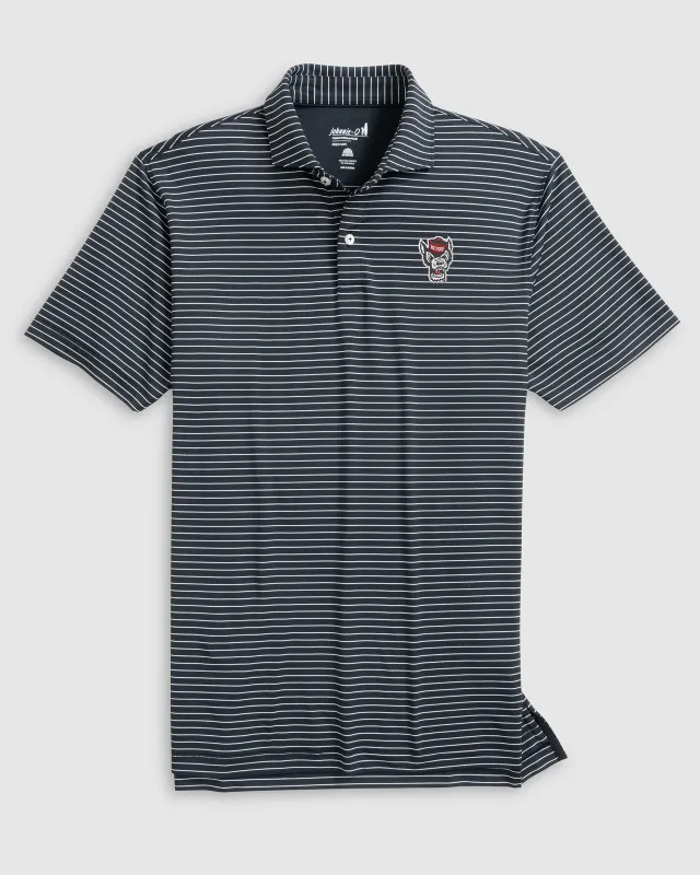 NC State Beau Striped Performance Jersey Polo - Wolf Logo sold by Johnnie-O