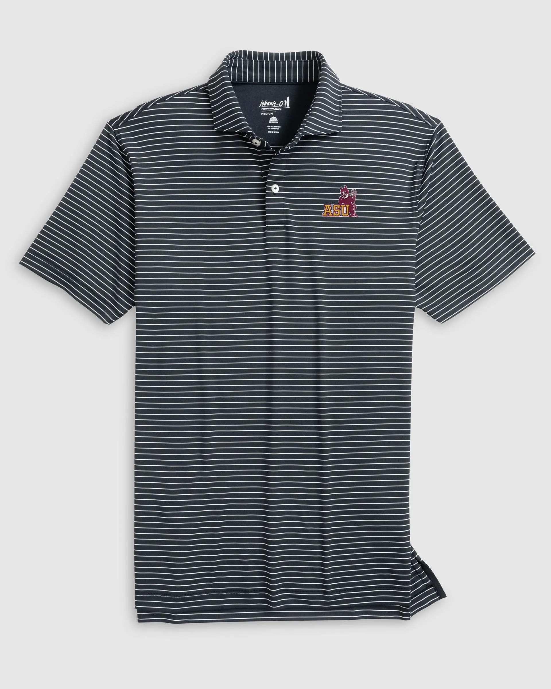 Arizona State University Beau Striped Performance Jersey Polo - Vault Logo sold by Johnnie-O