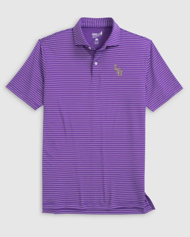 Louisiana State Beau Striped Performance Jersey Polo - Baseball Logo sold by Johnnie-O
