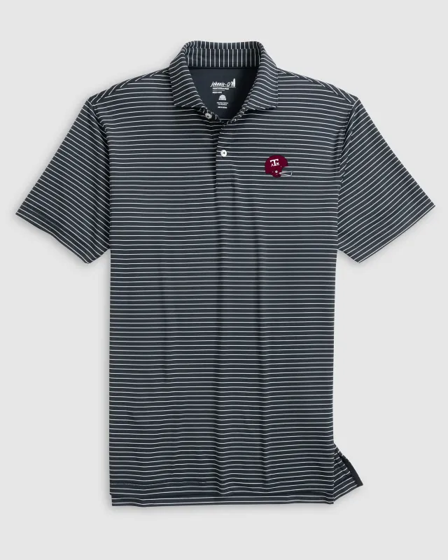 Texas A&M Beau Striped Performance Jersey Polo - Vault Logo sold by Johnnie-O