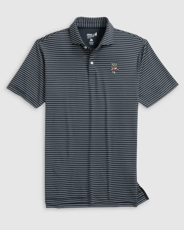 Wisconsin Beau Striped Performance Jersey Polo - Bucky Logo sold by Johnnie-O